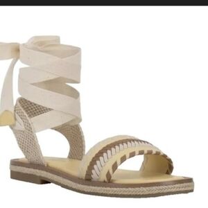 Vince Camuto Cream and Brown Braided Wrap Sandal